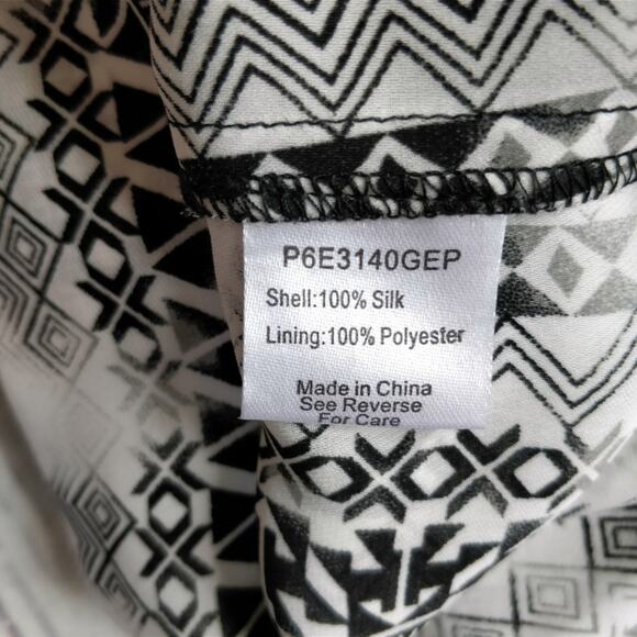 PARKER Maeve Silk Printed Long Sleeve Black and White Abstract Short Dress S - Picture 6 of 8